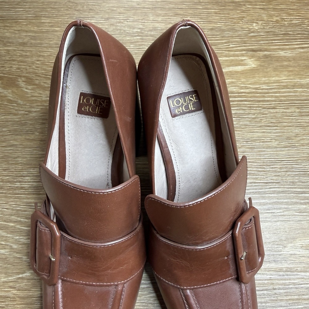 Louise et Cie Brown Leather Buckle Loafers ~ 4" Heel - Picture 2 of 8